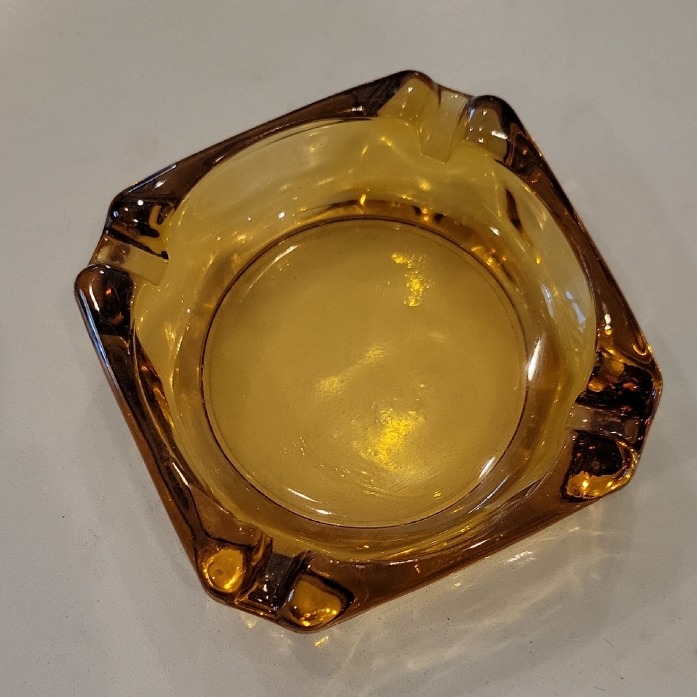 Vintage MCM Amber Glass Ashtray